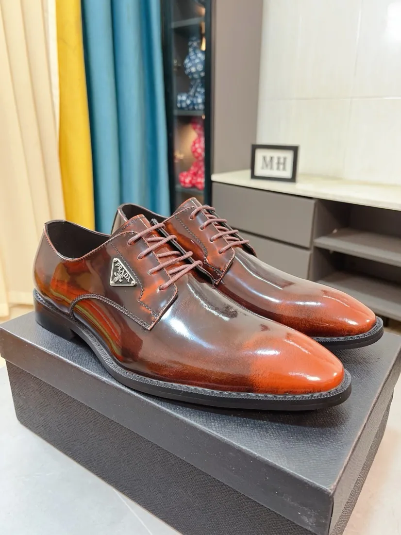 Men's shoes 💰560🌹🌹[Prada leather shoes] Top purchasing agency Original imported Italian custom-made cowhide leather surface, ➕Fully imported water-dyed breathable cowhide lining, original factory special molded sole, super comfortable, size: 38-44